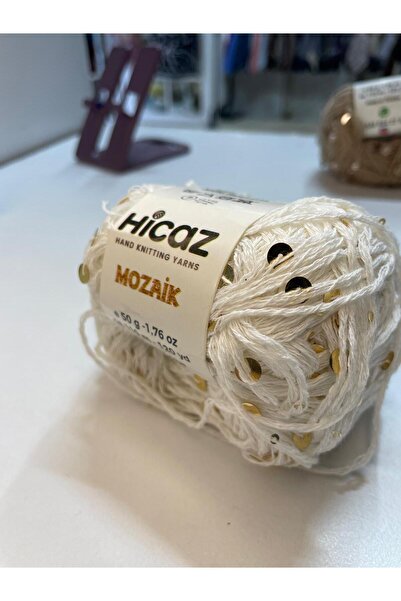 HİCAZ YARN %100 COTTON(PAMUK) BEYAZ GOLD PUL3-6 MM PULLU ÖRGÜ &ÇANTA İPİ YUMA...
