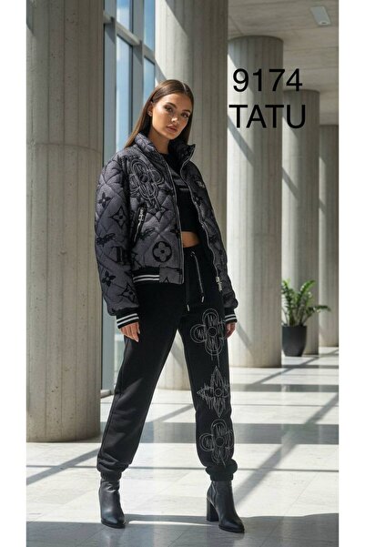 RED WOMAN FASHİON Patterned Coat Sports Suit