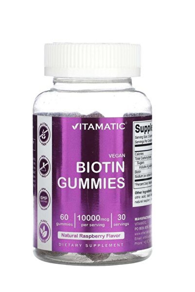 Vitamatic Vegan Biotin Gummies Natural Raspberry 60 Gummies