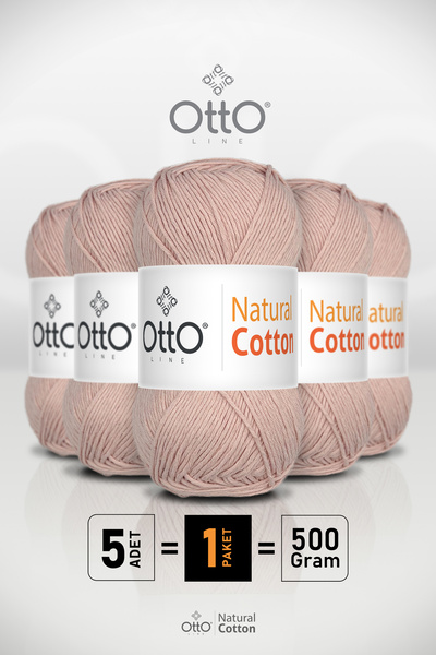Otto خيط قطني طبيعي - وردي فاتح (بودرة) - عبوة من 5 قطع - 2 مم/100 جرام/200 م...