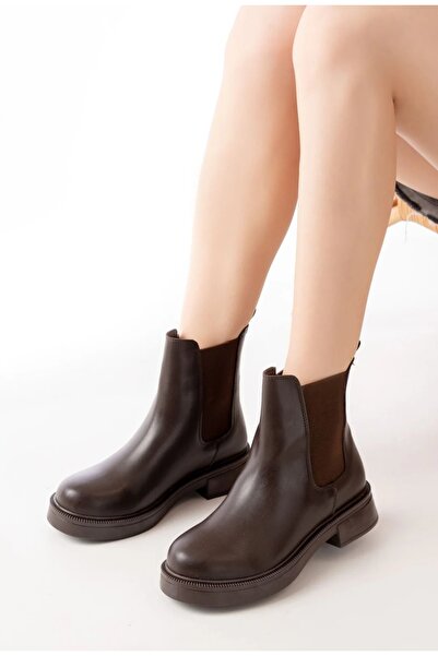 HAŞİM Hakiki Deri Günlük Kadın Bot Acı kahve lastikli