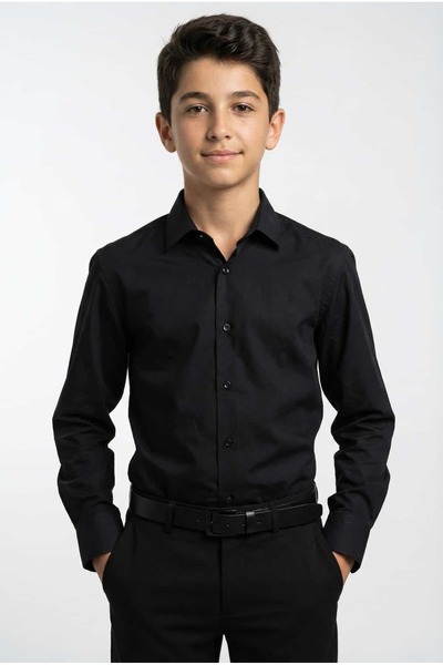 SIRRI Cămașă neagră clasică cu guler și butoni pentru băieți