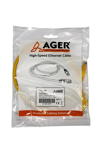 AGER Ac-602-005 50cm Utp Cat6 Patch Cable Yellow Cu, Lszh Awg 26/7