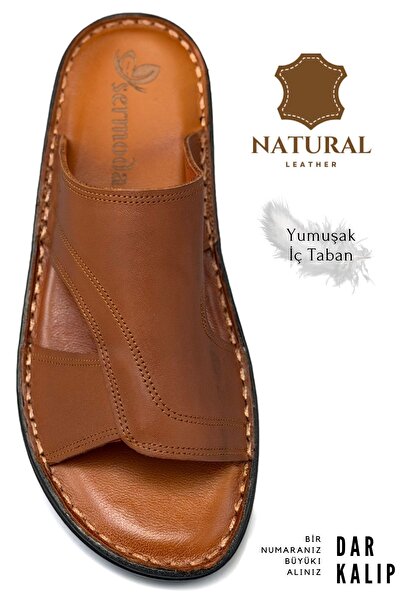 lil amore Genuine leather men's slippers - lightweight leather slippers - tan