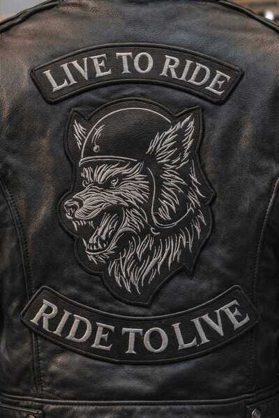 Dein DasLeder Motorcu Patch Kasklı Kurt Live To Ride Arma, Yama, Peç