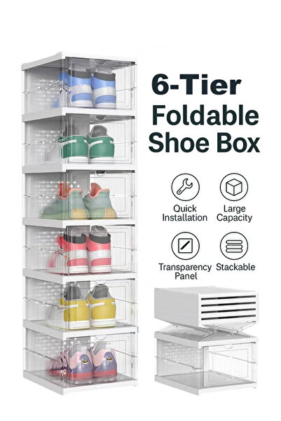 lifeeasy 6-Tier Foldable Transparent Shoe Cabinet | Stackable Storage Organiz...