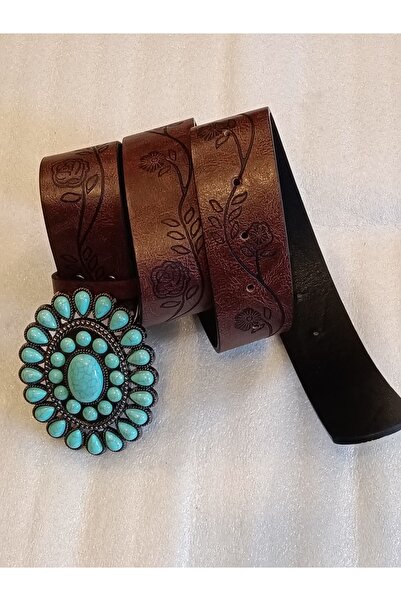 Butik Tülin Women's Authentic Faux Leather Coffee Flower Printed Metallic Art...