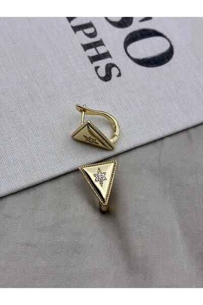 Hedef Bijuteri Gold Color U-Shaped Triangle Model Earrings with Stones Cm35
