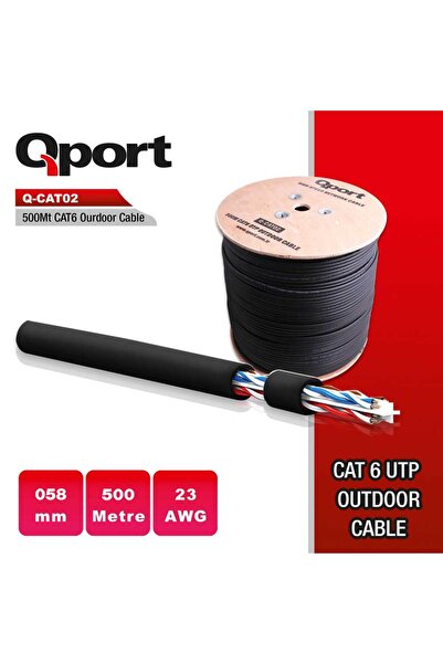 Universal QPORT Q-CAT02 500MT UTP CAT6 كابل شبكة خارجي أسود 23AWG 0.58 مم