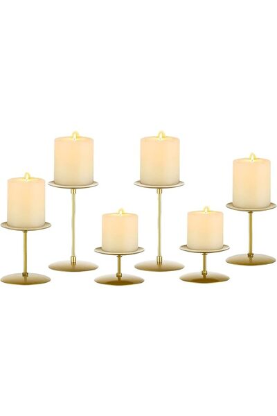 The Bros أطباق شموع - طقم من 6 قطع، حامل شموع، طبق حديدي، تصميم بسيط وعصري، مناسب للمنزل، رف الموقد، طاولة الطعام