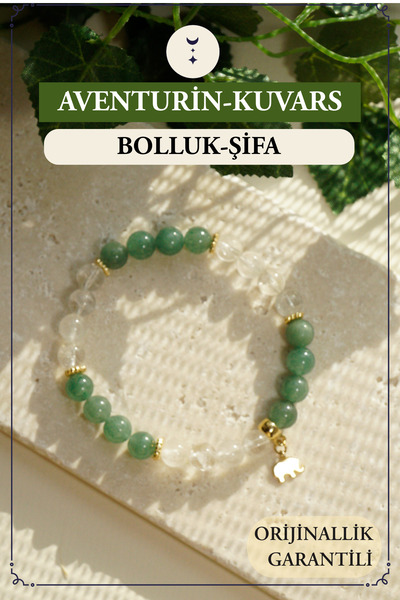 Orenda Design Aventurin, Kristal Kuvars, Fil Sembollü Doğal Taş Bileklik – Bo...