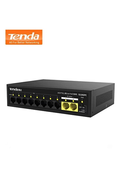 Tenda S110GPC محول شبكة مكتبي غير قابل للإدارة بـ 10 منافذ 10/100 و8 منافذ PO...