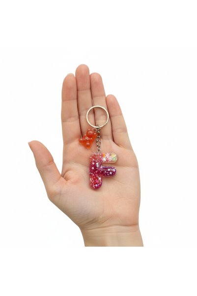 Crystal Coza Handmade Epoxy Keychains with Letter F- 6 Color Options-Custom Made