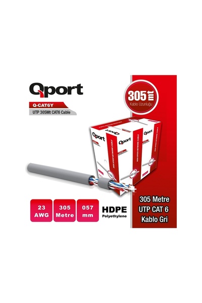 Qport Q-Cat6Y 305 Mt Utp Pe Cat6 Network Cable Gray 23Awg 0.57mm