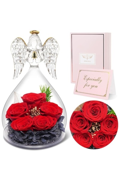 OEM Κρυστάλλινο άγγελο με 5 διατηρημένα τριαντάφυλλα