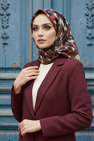 İmajButik Coffee/Burgundy İpekhan Soft Digital Cotton Scarf