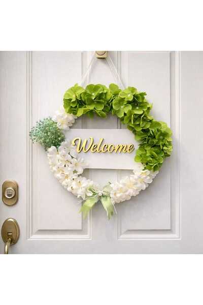 Marka Tasarim Yeşil Çiçekli Ahsap Üzerine Pleksi Kişiye Özel Ailesine Hoşgeldiniz Welcome Kapı Süsü