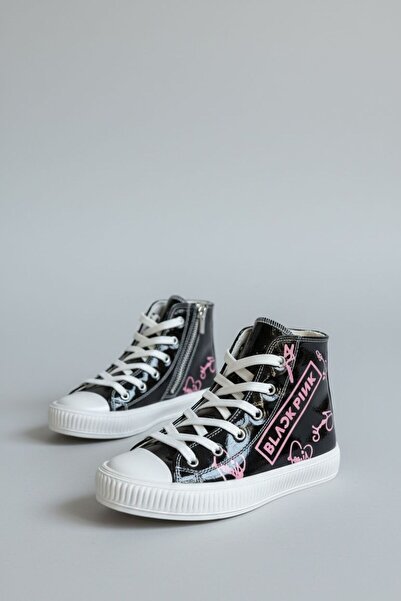 Görkem bebe ayakkabı ve tekstil Semnătură Black Pink Printed, Pink Lace Up, B...
