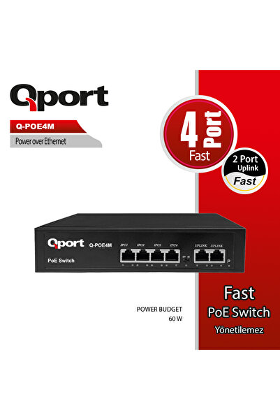 Qport Q-Poe4M 4 Port 10/100 4 Port Poe 2 Port Uplink 60W Unmanaged Desktop Sw...