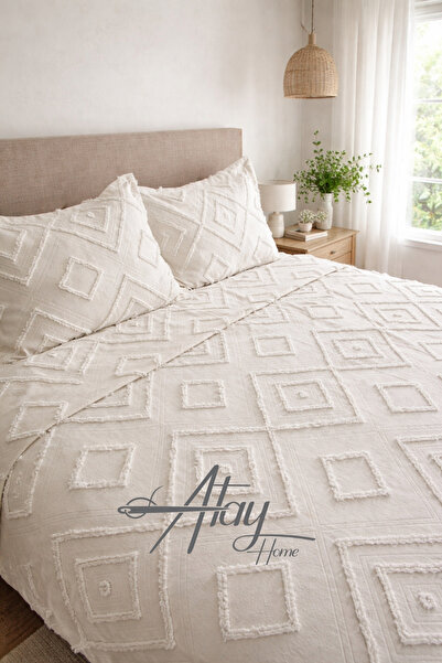 Atay Home Julia Beyaz Şönil Çift Kişilik Yatak Örtüsü Seti – 240×260 cm, 2 Ad...
