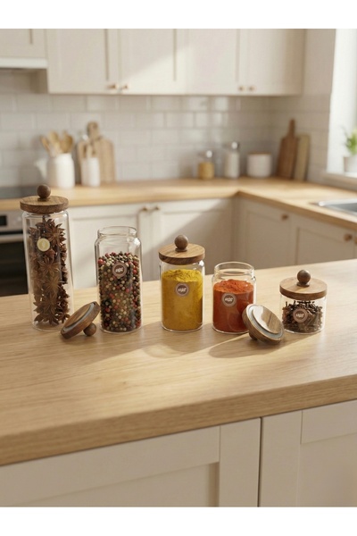 Kitchen Way Acacia Gasket Lid Jar Set Spice Container Kw-740 Series