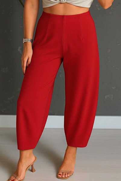 dk denemekabini Ženske pantalone Visok struk Krep - Crvene