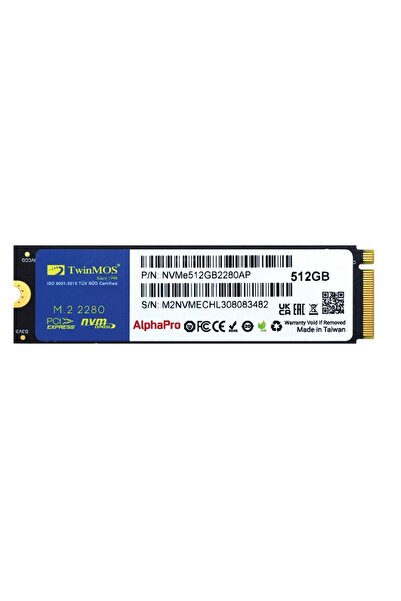 TwinMOS 512Gb 3600/3250Mb/S M2 Pcie Gen3 Nvme Ssd Nvme512Gb2280Ap 3D-Nand