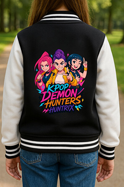 MECH BUTİK K-Pop Demon Hunters Huntrix Printed Black College Jacket