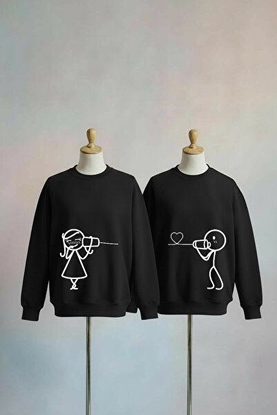 Vordevia Dear Couple Combination Printed Cotton 3 Thread O Oversized Sweatshirt