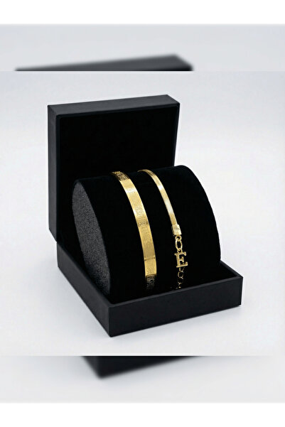 AYETEL KÜRSİ BAŞ HARF EKLİ BİLEKLİK ÇELİT SETİ KARARMAZ SOLMAZ GOLD RENK (HARF BELİRTİNİZ