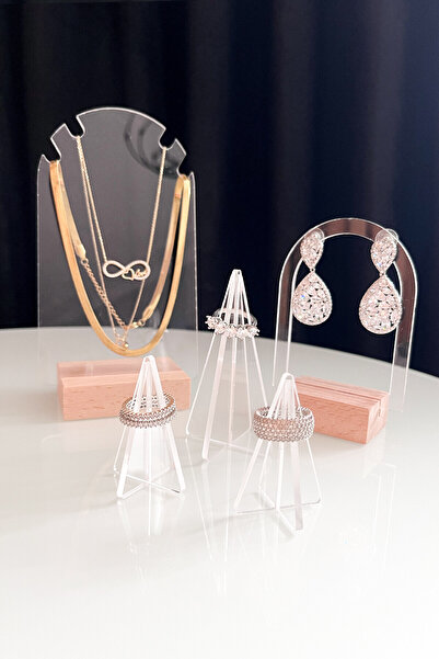 Kuzeylina Acrylic & Wood Jewelry Stand Set – Earring Holder, Necklace Stand, ...