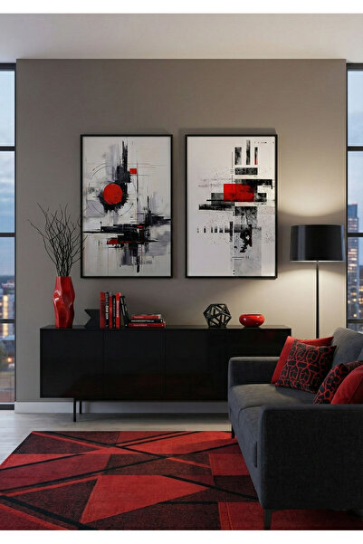 Linacci Set de pictură artistică digitală pe sticlă, cu cadru dublu din metal negru, roșu și alb