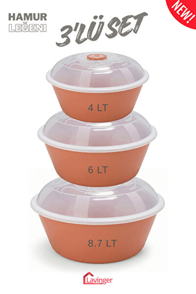 Lavinger Ev Gereçleri Clamshell Dough Basin Flour Container Multi-Purpose Set of 3 4, 6 and 8 Liters
