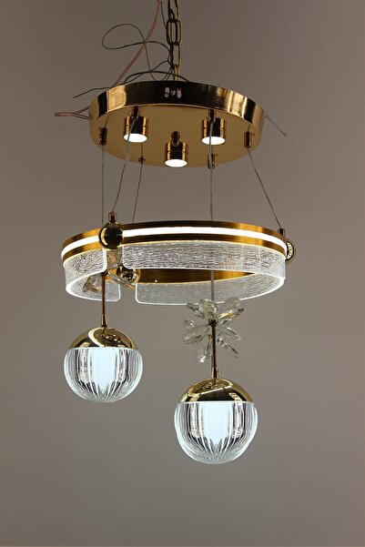 GN GEN AYDINLATMA Lüks Gold Kristal Kelebekli 3 Sarkıtlı Çemberli Serisi 3 Re...