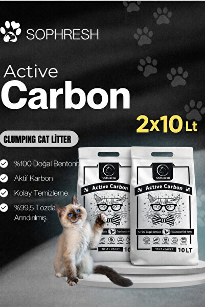 SOPHRESH Aktif Karbonlu Kedi Kumu 2x10 L – %100 Doğal Bentonit, Güçlü Topaklanan