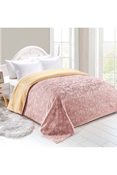 GRADIAN Double bed blanket, lightweight and soft, plain embossed faux fur, king size 220*240cm