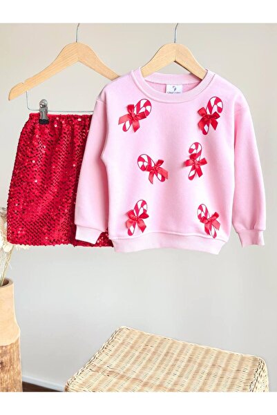 NOBLEKIDS Ribbon Appliqué Sequin Skirt Set – Pink & Red, Girls, 2–8 Years