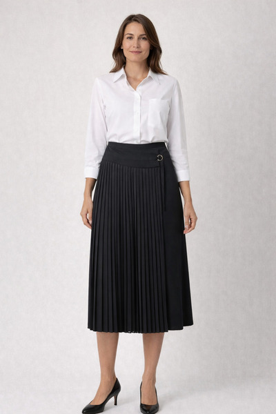 Kayra Garni Pleated Plus Size Length 86 cm Pencil Skirt