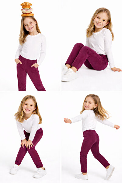 mini kanka Βελούδινο παντελόνι για κορίτσια 4-12 ετών – Ελαστική μέση, άνετο κομμένο καθημερινό παιδικό παντελόνι