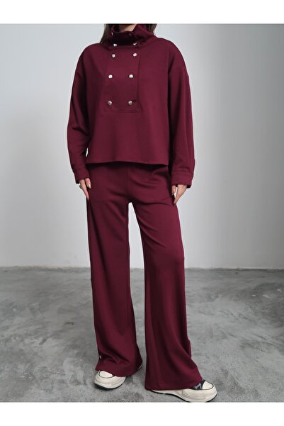 Paw Garage Women's Navy Winter Modal Fabric Snap Detailed Set