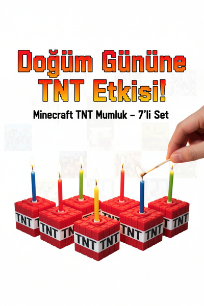 esa gaming Minecraft TNT Mumluk Seti 1–10 Adet Seçenekli – Doğum Günü Pasta M...
