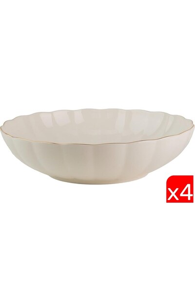 Kütahya Porselen Bone Luz Gold Mesh Soup Bowl 15cm Set of 4