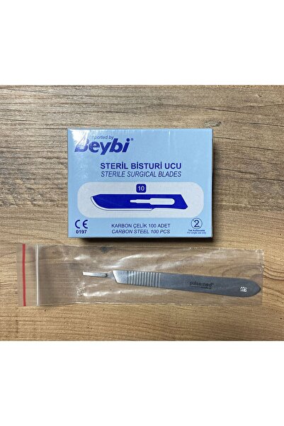 Beybi BİSTÜRİ UCU NO:10 (100 ADET)+NEŞTER SAPI NO:3(İKİLİ TAKIM)PASLANMAZ KAR...