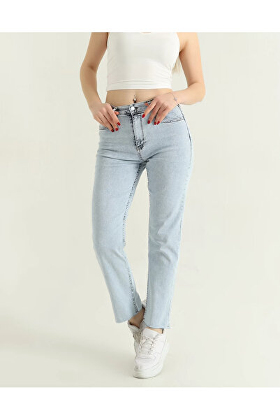 zem moda بنطلون جينز كومفورد قماش قابل للتمدد باللون الأزرق الجليدي