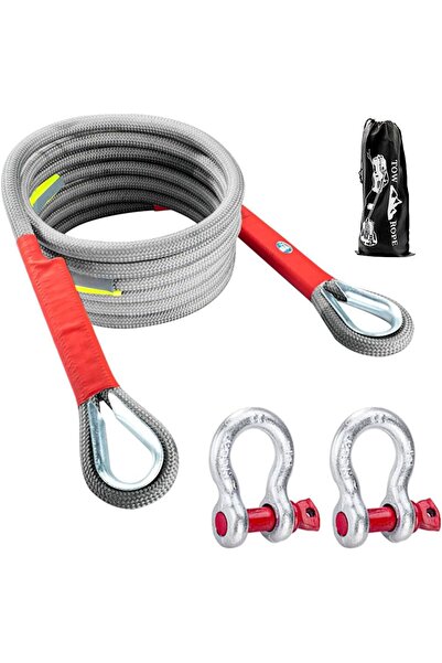 HASTHIP حبل سحب سيارات مزود بحزام شديد التحمل وخطافات على شكل حرف D لاستعادة المركبات (يدعم حتى