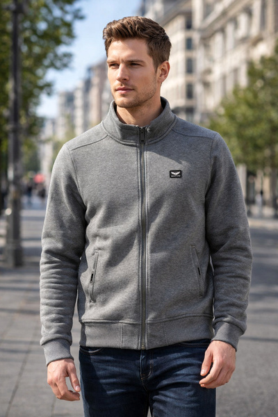 REMSA Men's Three Thread Sh Fleece-Lined Cotton Front Zipper Single Top Jacket 0347 Anthracite