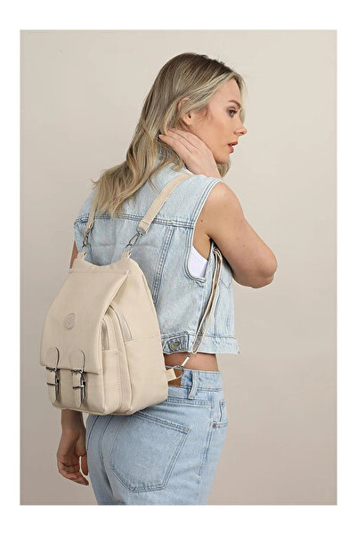 Sargınlar حقيبة كتف وحقيبة ظهر نسائية من قماش كيبلينج باللون البيج