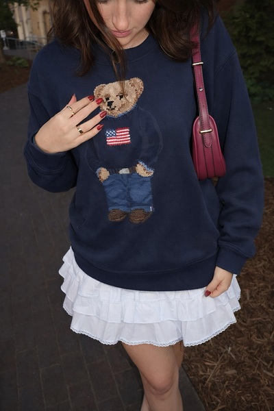 Jose Clothing Teddy Bear Navy Blue Printed Organic Cotton Sweatshirt
