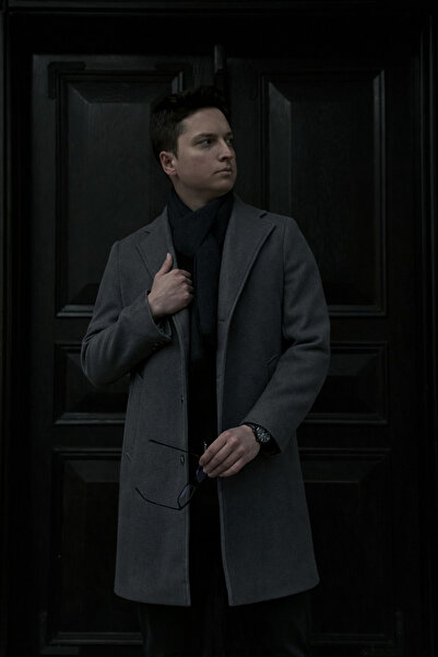 KARADAĞLI Regular Fit Gray Double-Breasted Collar Cashmere Coat Overcoat