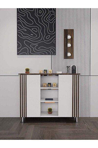 coffee world Classic White Coffee Corner with Brown Shelf